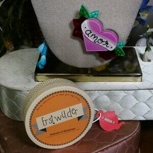 Erstwilder Amor Heart Shaped Brooch with Red Roses & Original Box
